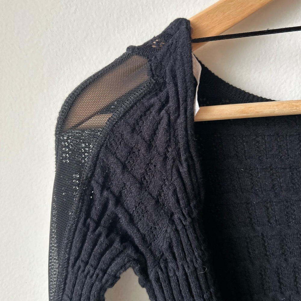 FREE PEOPLE Black Crochet Backless Top | Long Sleeve Stretch Evening Blouse - Picture 5 of 9